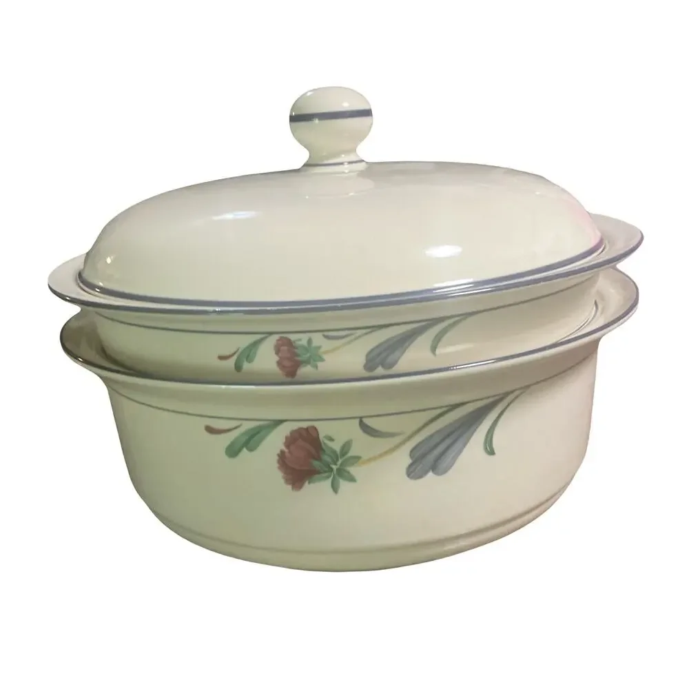 Lenox Poppies on Blue 3 Pc Serving Set Casserole Vegetable Bowl Shared Lid
